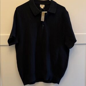 NWT “Knit for J.Crew” Sz L black short sleeve quarter button up, women’s sweater